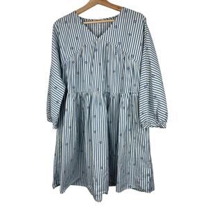 Madewell Women's Size L Cream Blue Striped Mini Shift Cotton Blend Tunic Dress